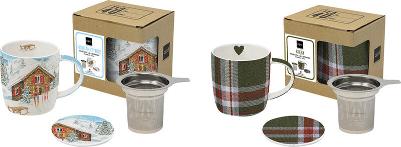 Ppd Tassen-Set – 0,35 l, New Bone China, grün, Deckel, inkl. Teesieb, spülmaschinengeeignet, mikrowellengeeignet