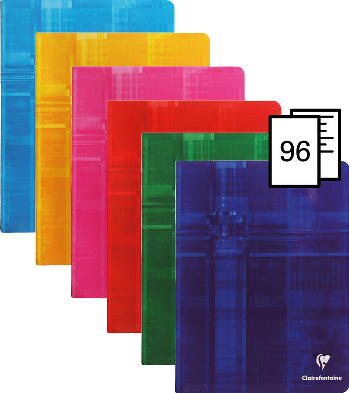Clairefontaine Notizheft, 170 × 220 mm, kariert, Klammerheftung, Karton, 96 Seiten, 90 g/m² – sortiert