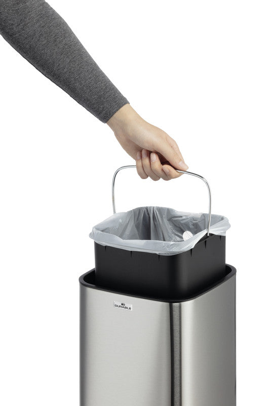 Durable Tisch-Abfallbehälter – 12 l – Edelstahl – Ø 240 × H 430 mm – sensorgesteuert, batteriebetrieben