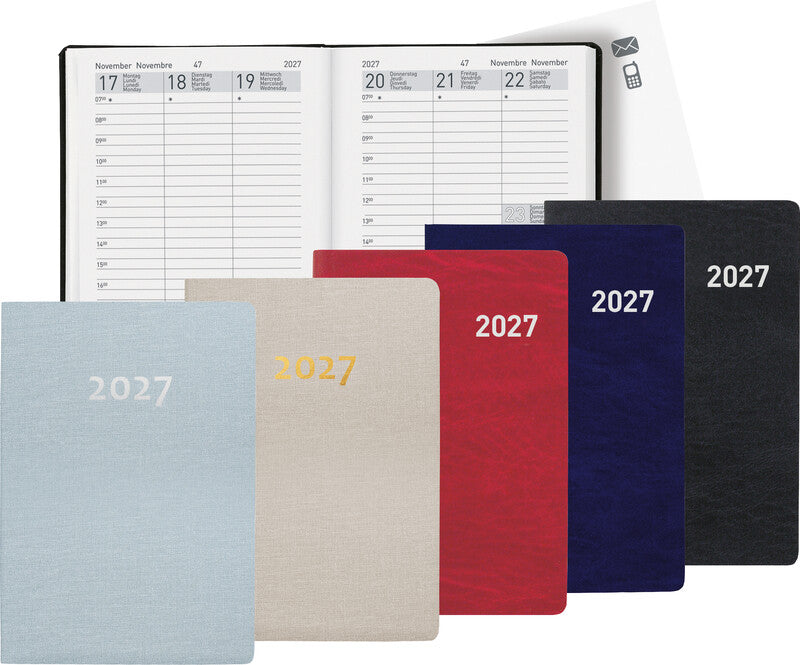 Biella Rex Agenda – 1 Woche/2 Seiten, gebunden, 10,1 × 14,2 cm, Jan–Dez, 2027, Rot, FSC