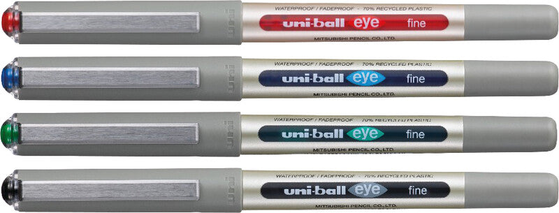 Uni-Ball eye fine ECO – Tintenroller, dokumentenecht, mit Kappe, 0,5 mm, rot, für Linkshänder