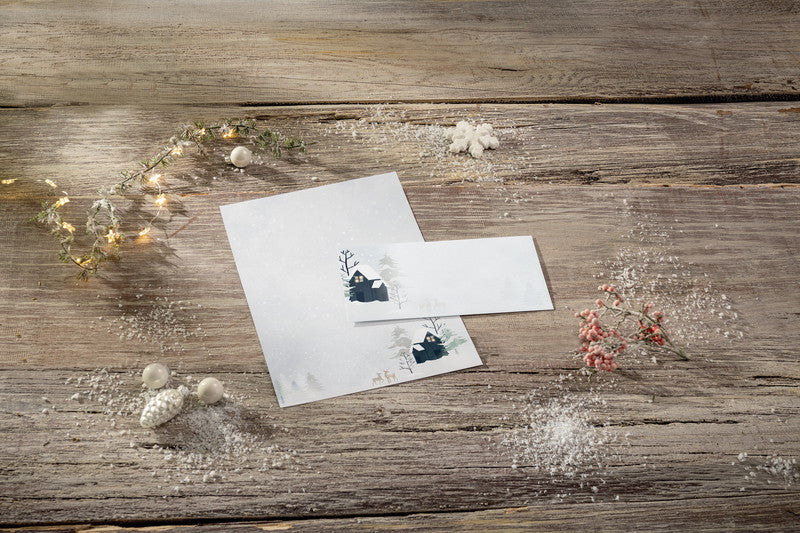 Sigel Weihnachts-Couvert C5/6, Gemütliche Weihnachts-Aquarelle, mehrfarbig, Nassklebung, 90 g/m² – 25 Stk.