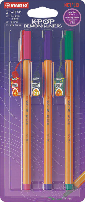 STABILO point 88 Fineliner Set – 3 Stk., 0,4 mm, 3 Farben, sortiert