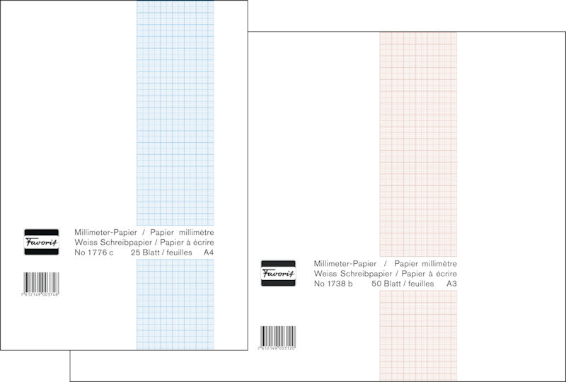 Favorit Millimeterpapier-Block A4 – braunes Raster, einseitig, 80 g/m², 25 Blatt