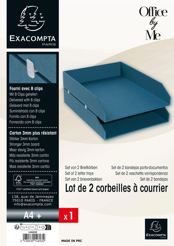 Exacompta Office by Me – Briefkorb-Set für A4+, Recycling-Karton, Blaugrün