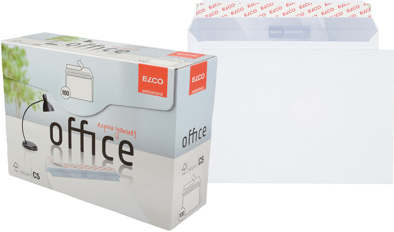 Elco Couvert C5, Fenster links, selbstklebend, hochweiss, 100 g/m², mit Innendruck – 100 Stk.