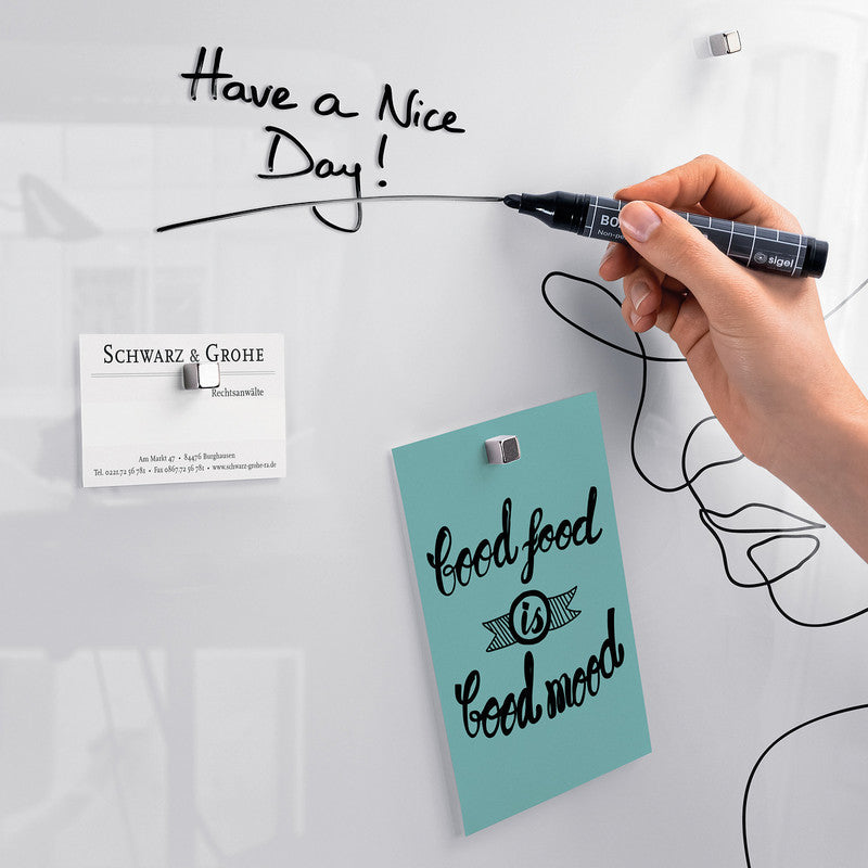 Sigel Whiteboard – 48 × 48 cm, Glas, magnetisch, Wandmontage, inkl. Magnete, Montagesatz