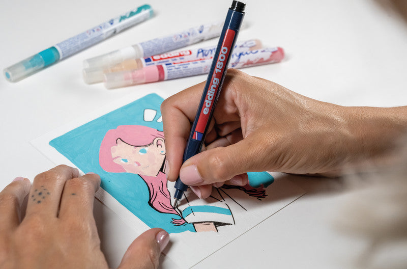 Edding Kreativset Acrylic Marker Manga – 1 Faserzeichner, 4 Acrylic Marker