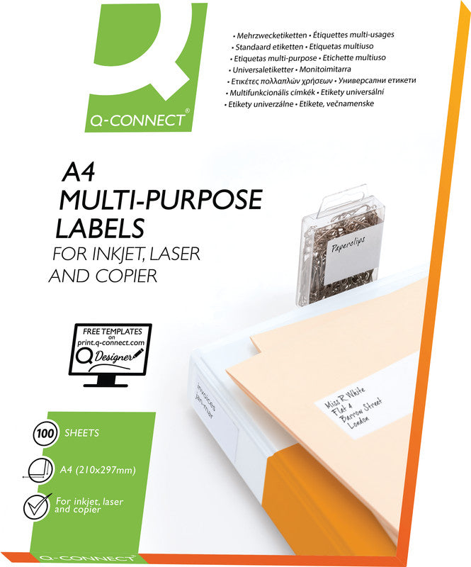 Q-CONNECT Etiketten, 105 mm × 74 mm, weiss, Papier, permanent, 800 Etiketten (100 Blatt)