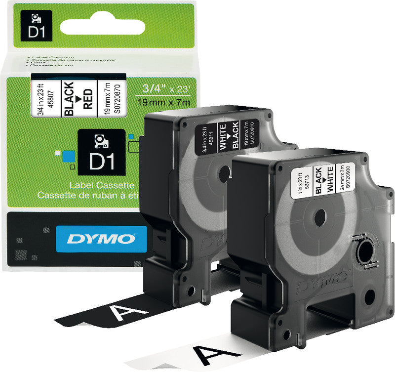 DYMO Textilband – 19 mm × 7 m, rot, schwarz – für DYMO POCKET, Dymo 1000+, 2000 und andere