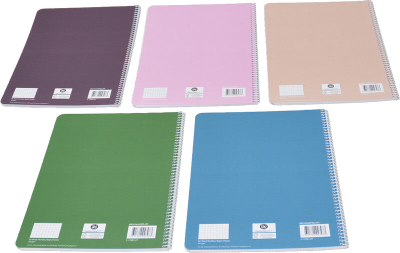 Elco Spiralheft – A4 – kariert 4 mm – 100 Seiten – 70 g/m² – Spiralbindung, mehrfarbig, FSC