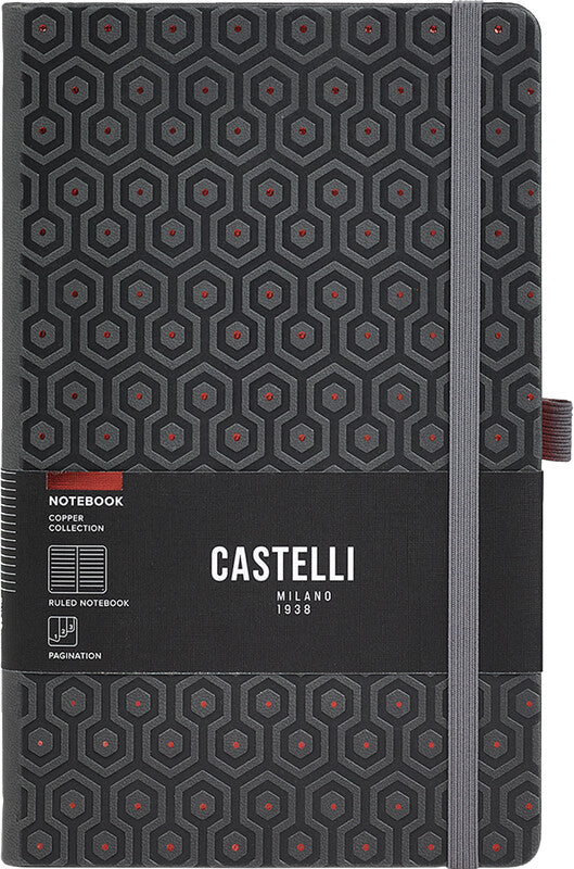 Castelli Notizbuch – 130 × 210 mm – 192 Seiten – 80 g/m² – gebunden, Gummiband, Stiftschlaufe, mehrfarbig