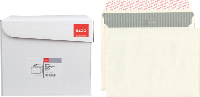 Elco Seitenfaltentasche C4+, ohne Fenster, Selbstklebend, Beige, 120 g/m², 20 mm Falte – 200 Stk.