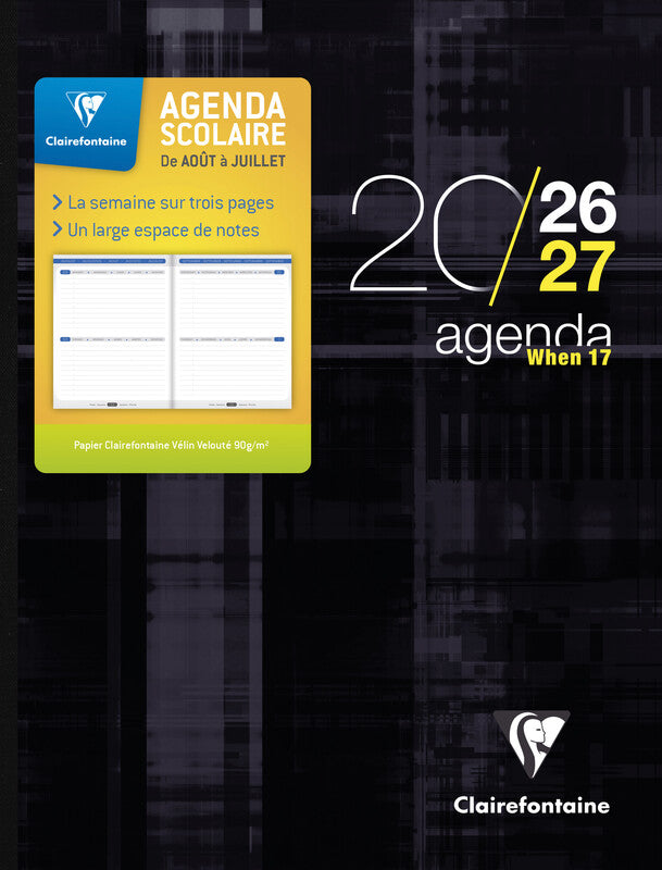 Clairefontaine When 17 Schüleragenda – 1 Woche/3 Seiten, gebunden, 17 × 22 cm, Aug–Jul, sortiert, PEFC