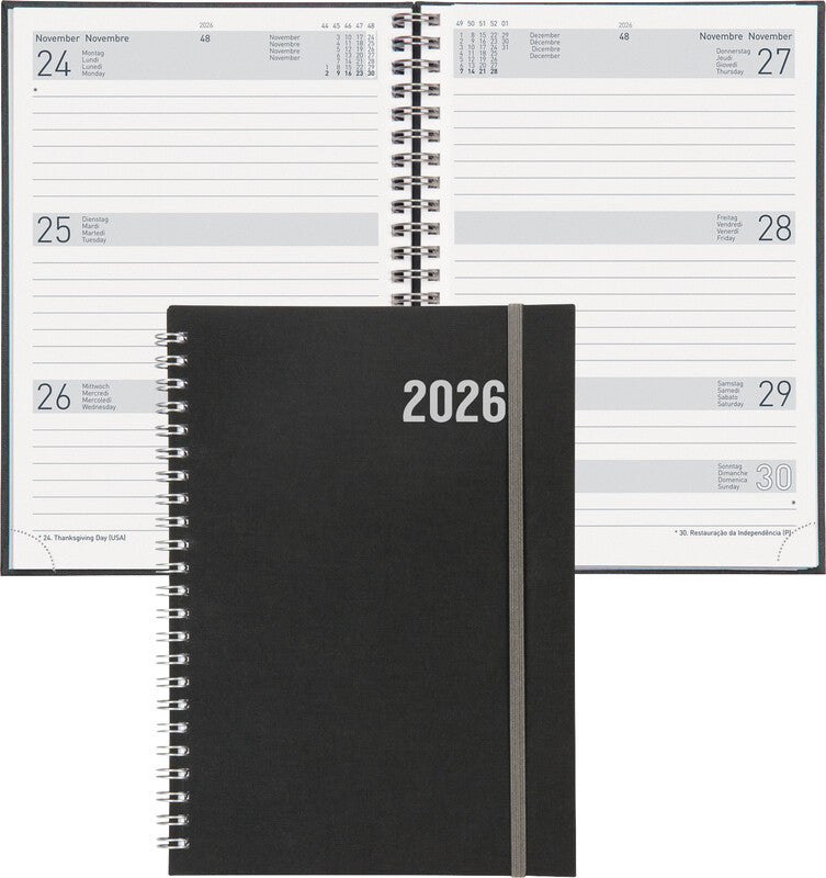 Biella Dispo Term Savanna Agenda – 1 Woche/2 Seiten, Spiralbindung, 14,5 × 20,5 cm, 2026, Dunkelgrau, FSC