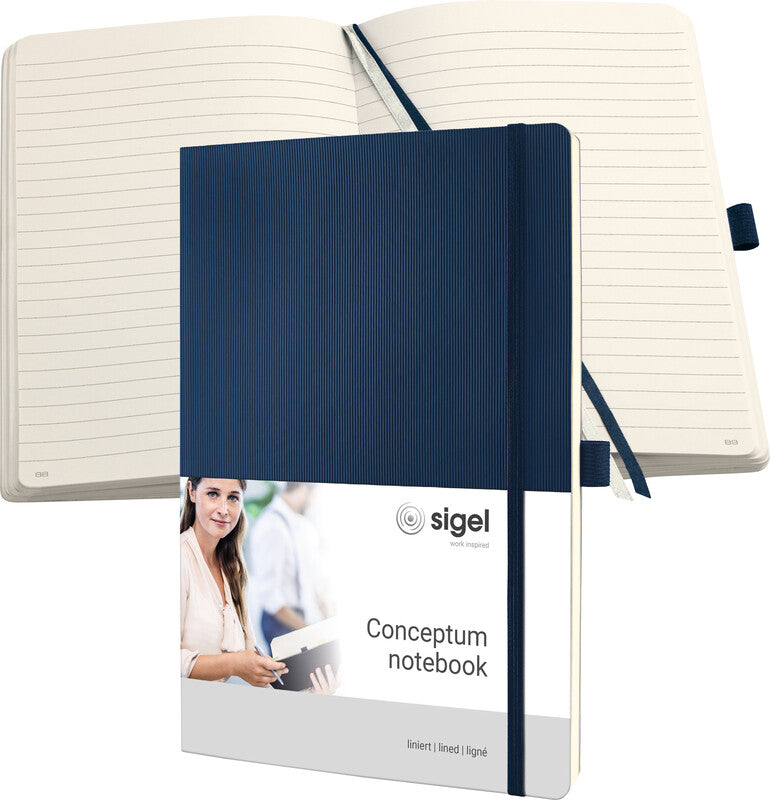 Sigel Notizbuch Conceptum, A4, liniert, Fadenheftung, Softcover, 194 Seiten, 80 g/m² – Dunkelblau