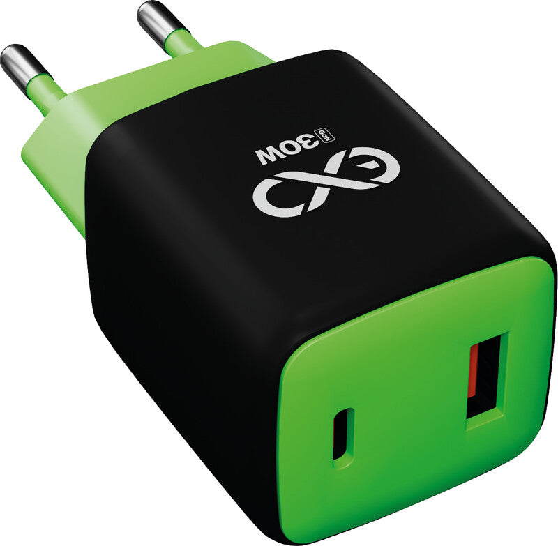 EXC Cube USB-Ladegerät 30 W – USB-C×1, USB-A×1 – PD – Grün/Schwarz