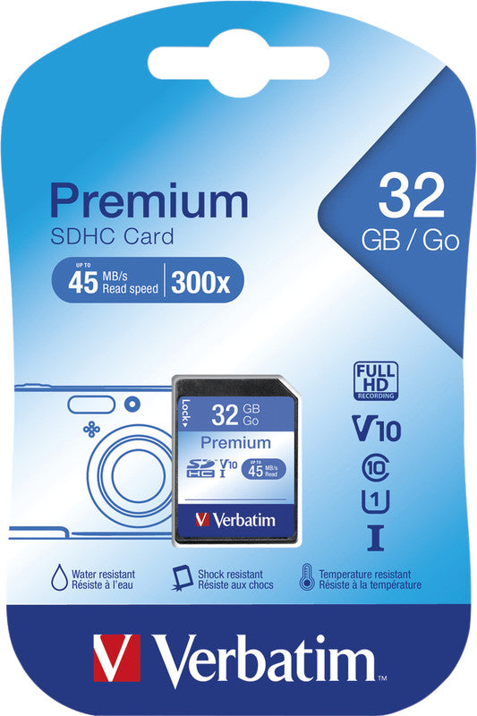 Verbatim SDHC-Speicherkarte – 32 GB, Klasse 10, Lesen bis 45 MB/s, Schreiben bis 10 MB/s