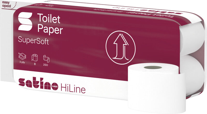 Satino hiline Toilettenpapier – 3-lagig, Zellstoff, Blattgrösse 94 × 110 mm, 250 Blatt/Rolle – 8 Rollen