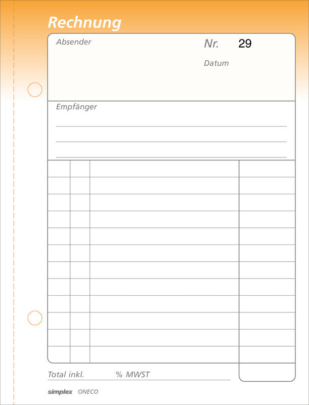 Simplex Formularblock – Rechnungen, Deutsch, 100 Blatt, A6