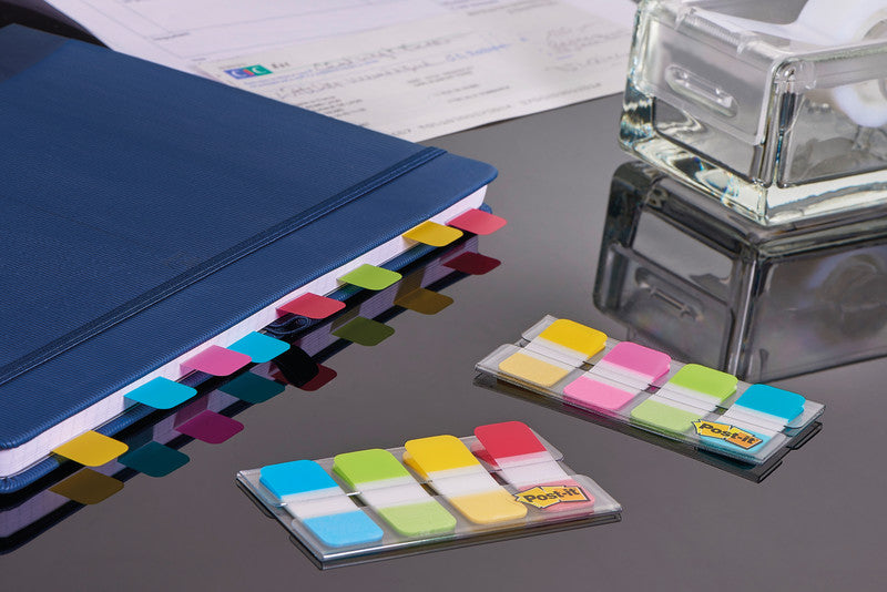 Post-it Indexstreifen Strong schmal – 16×38 mm – sortiert, 4×10 Stück, mit Dispenser