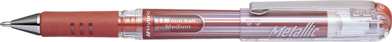 Pentel Hybrid Gel Grip DX Gelschreiber – braun metallic, 1 mm, wasserfest, lichtbeständig, Kappe