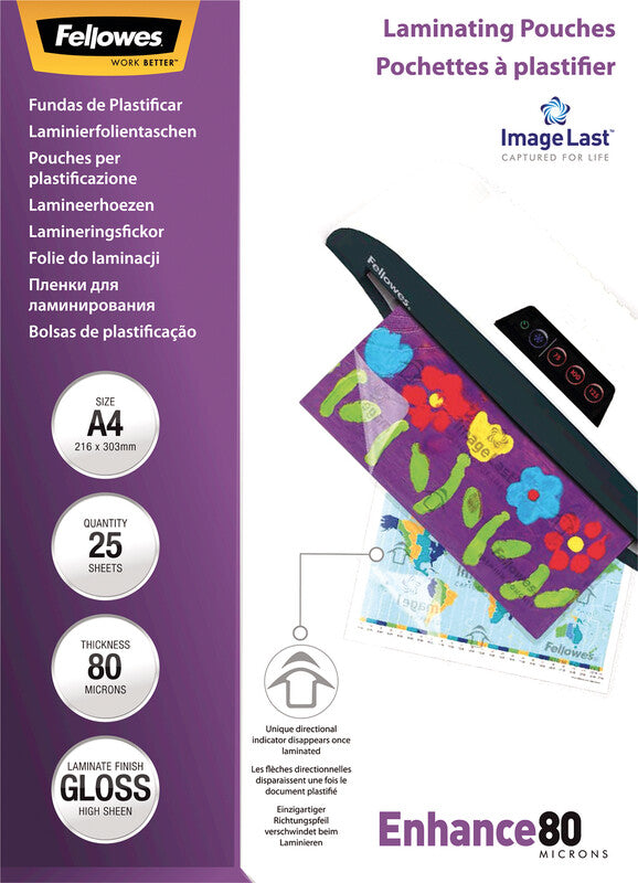 Fellowes Laminierfolien A4 – 80 µm, glänzend, 25 Stück