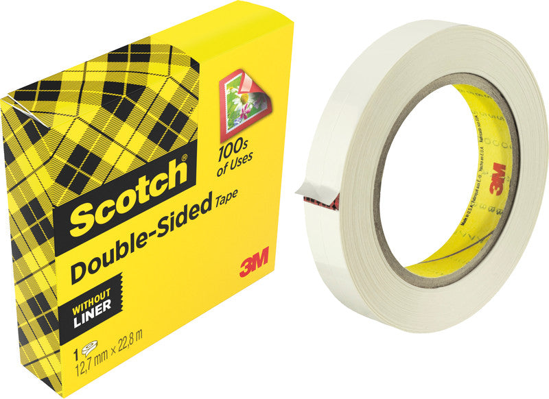 3M Scotch Doppelseitiges Klebeband 665 – permanent, klar, Zelluloseazetat, 12 mm × 23 m, Kern Ø 25 mm