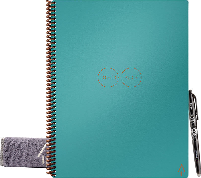 Rocketbook Notizbuch, Spiralbindung, Hardcover, 32 Seiten, 90 g/m² – türkis, für Rocketbook App