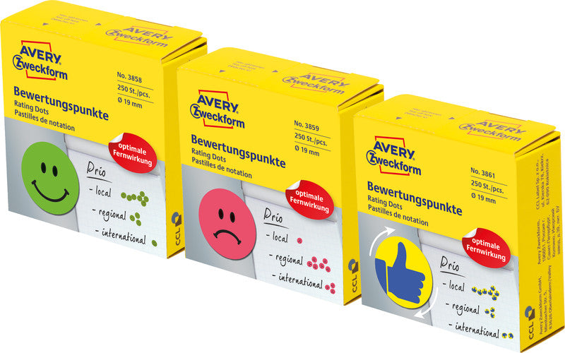 Avery Schmucketiketten – Motiv Daumen – Papier, permanent haftend, 250 Stk, Ø 19 mm
