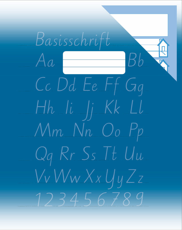 Schulheft – 220 × 175 mm – 2. Schreiblinie verstärkt, 3‑Gassen‑Schreibliniensystem, blau, Blauer Engel