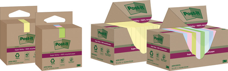 Post-it Haftnotizen Super Sticky – 76×76 mm – sortiert, 4×70 Blatt, PEFC