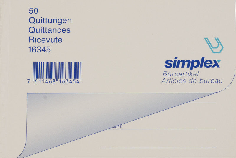 Simplex Formularblock – Quittungen, mehrsprachig, 50 Blatt, A6