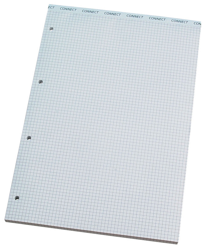 Q-connect Notizblock A4, kariert, geheftet, 100 Blatt, 4-fach gelocht, perforiert, 65 g/m² – weiss