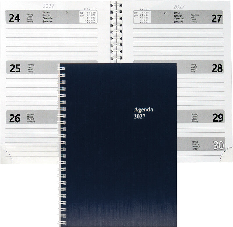 Simplex Agenda – 1 Woche/2 Seiten, Spiralbindung, A5, Jan–Dez, mehrsprachig, Blau, FSC