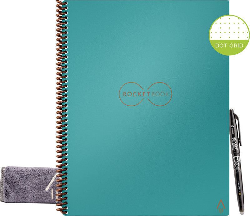 Rocketbook Spiralbuch, A4, punktkariert, Spiralbindung, Hardcover, 32 Seiten – türkis, für Rocketbook App