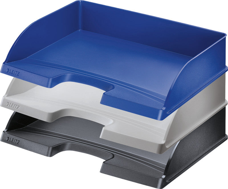Leitz Stapelbarer Briefkorb mit Griffausschnitt, Beschriftungsfeld, matt, grau, B 363 × H 70 × T 273 mm