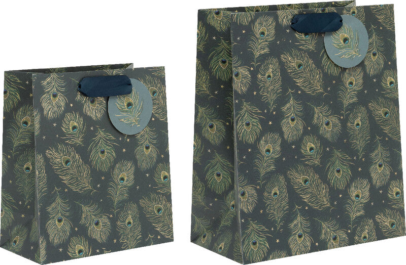 Glick Geschenktasche «Peacock Quill» – 26 × 13,5 × 31,5 cm, Papier, mit Satinband, mit Folienprägung