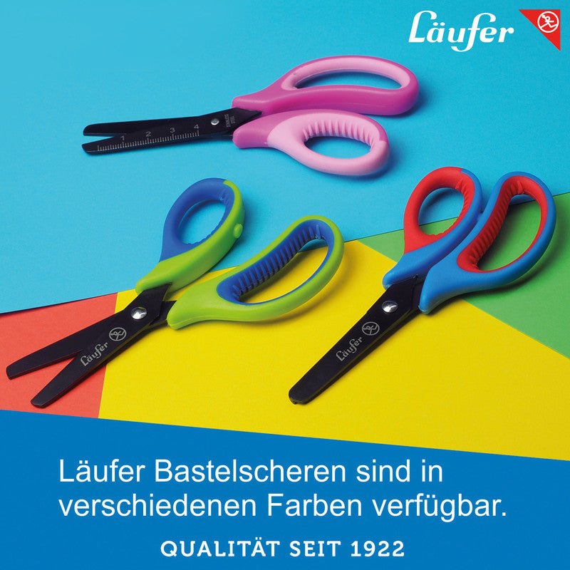 Laufer Kinderschere – titanbeschichtet, für Rechtshänder, abgerundete Spitzen, Kunststoffgriffe, Pink