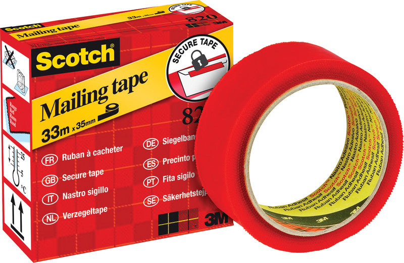 Scotch Siegelband 820 – permanent, glatt, Kunststoff, 35 mm × 33 m, rot
