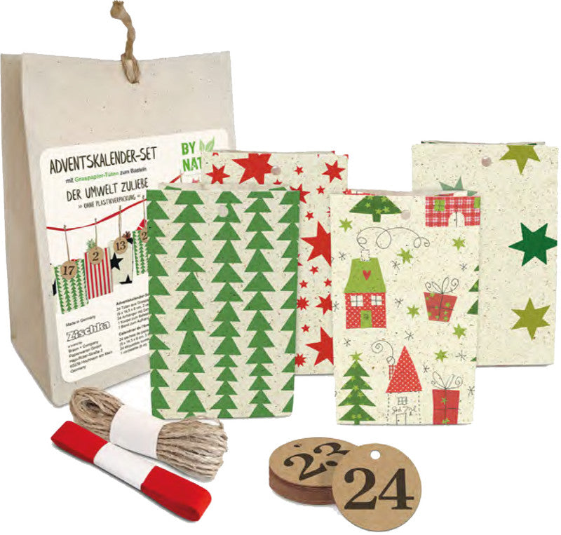 Braun + Company Adventskalender-Set – Nordic Christmas – 24 Papiertüten, aus Graspapier – 90 × 145 × 60 mm