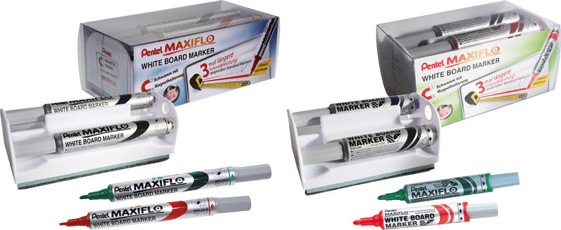 Pentel Whiteboard-Marker Maxiflo MWL5S – Konische Spitze 4 mm – Sortiert – 4er-Set – Trocken abwischbar