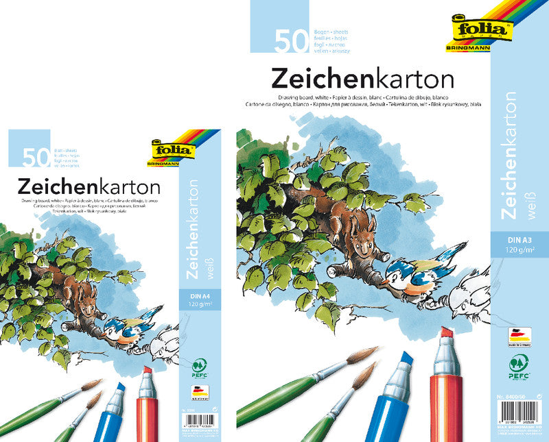 Folia Zeichenpapier A3, 200 g/m², 25 Blatt, Weiss, Strukturiert, Zeichenkarton, PEFC, Recyclingfähig