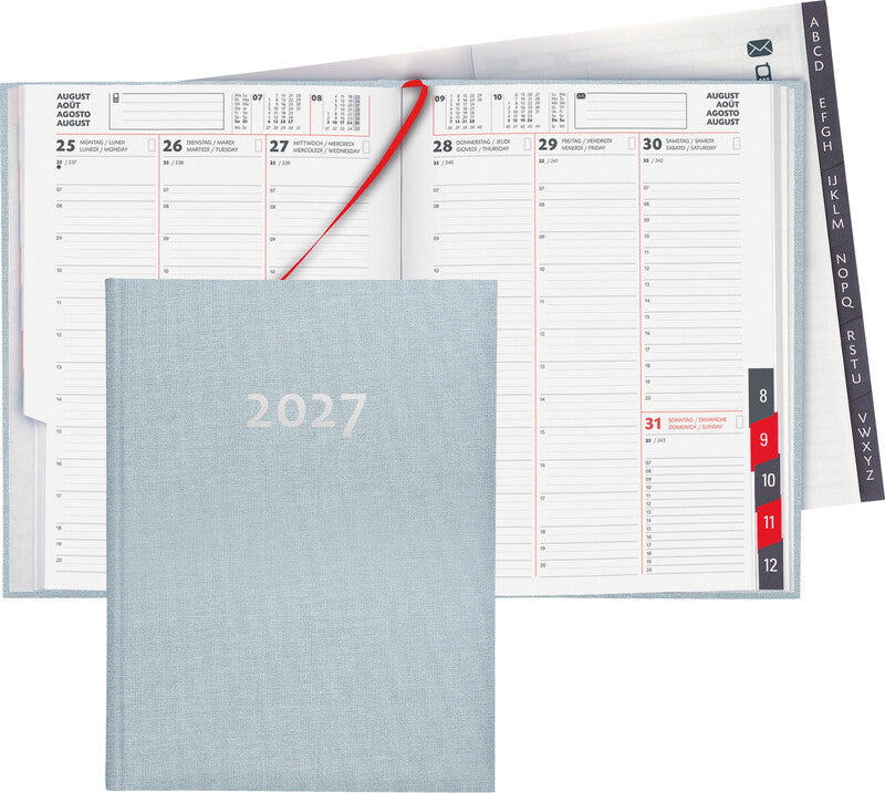 Biella Orario Agenda – 1 Woche/2 Seiten, gebunden, 17,5 × 23,5 cm, 2027, Hellblau, FSC