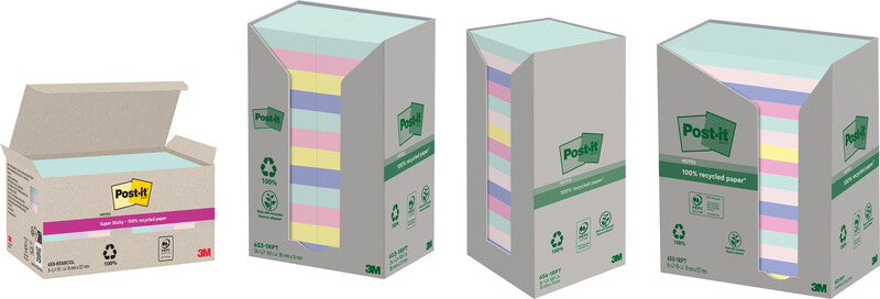 Post-it Haftnotizen Recycling Tower – 127×76 mm – sortiert, 16×100 Blatt, PEFC