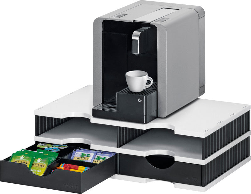 Styro Briefkorb – mit Griffausschnitt, mit Beschriftungsfeld, weiss/schwarz, B 485 × H 153 × T 331 mm
