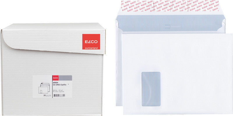Elco Seitenfaltentasche C4, Fenster links, Selbstklebend, Weiss, 120 g/m², 20 mm Falte – 200 Stk.