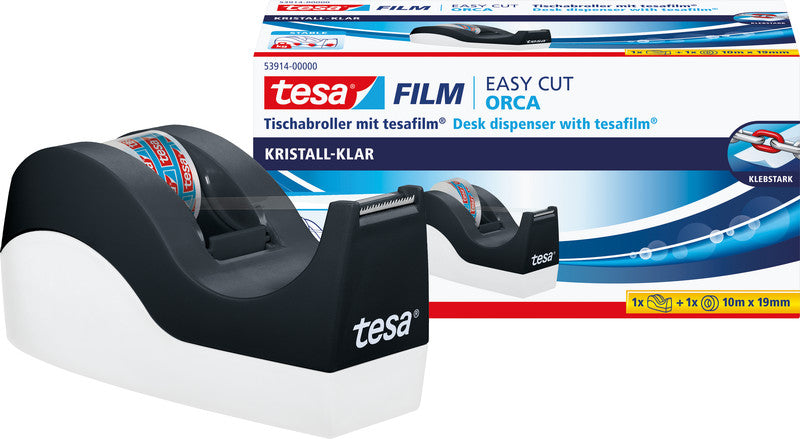 tesa Tischabroller Easy Cut – für Rollenbreite bis 19 mm, für Bandlänge bis 33 m, Metallmesser, rutschfest