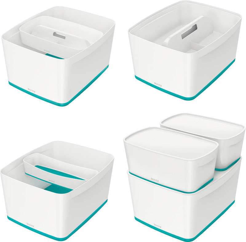 Leitz Aufbewahrungsbox MyBox – Kunststoff, weiss/eisblau, 31,8 × 19,8 × 38,5 cm – 1er-Pack