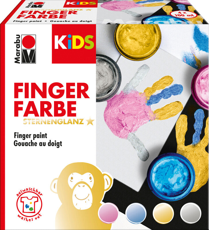 Marabu KiDS Fingerfarben – Rosa/Blau/Silber/Gold, metallic – 4×100 ml (400 ml) – für Papier, Karton, Glas